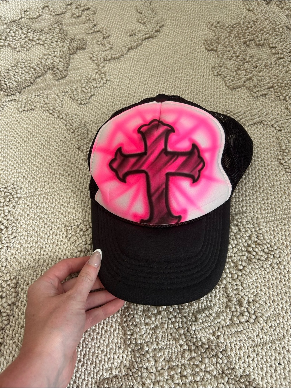 Pink Cross Trucker Hat - Black Base
